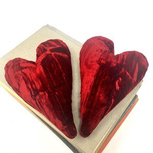 Candi Andi Pair of 6" Crushed Ruby Red Velvet Heart Shaped Pillow Sachets